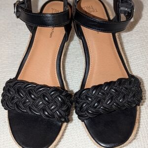 Timberland Black Sandals with Woven Design and Ankle Strap